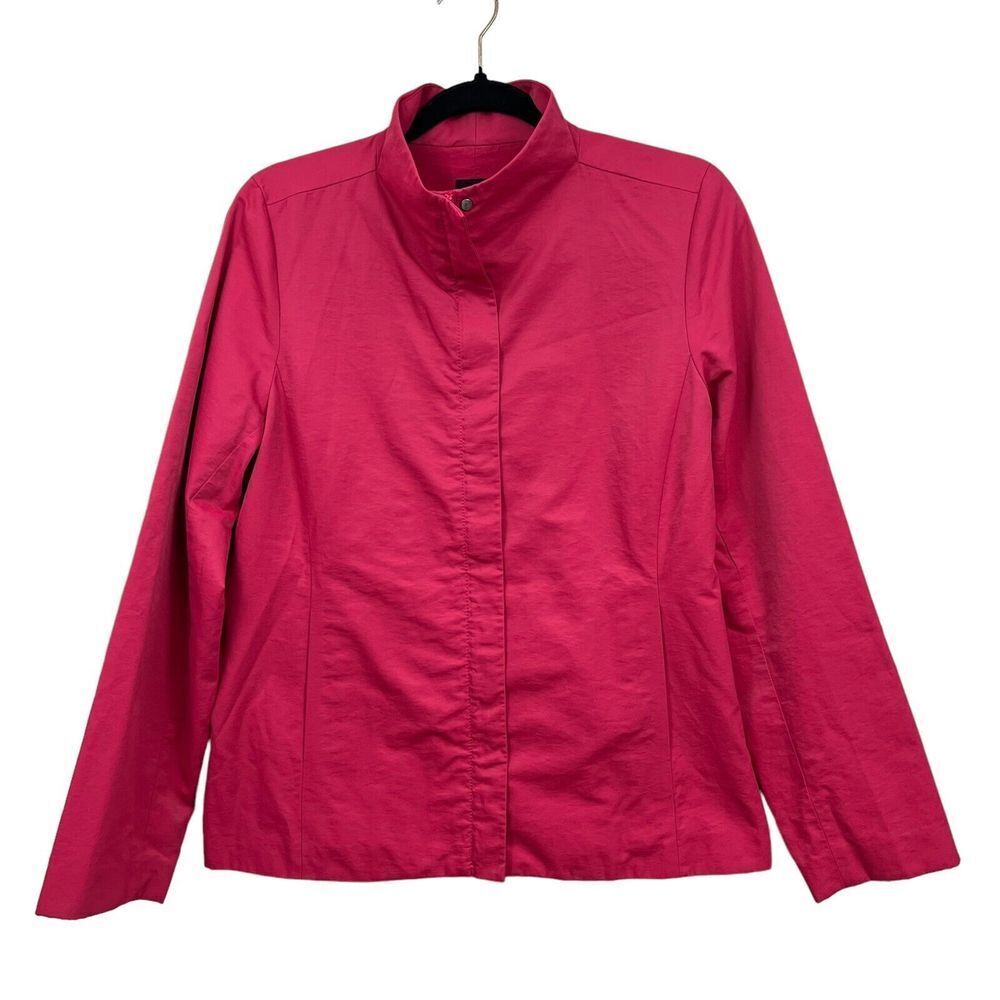 Eileen Fisher Women Windbreaker Jacket Mock Neck Lined Pockets Zip Up Rose Sz S*